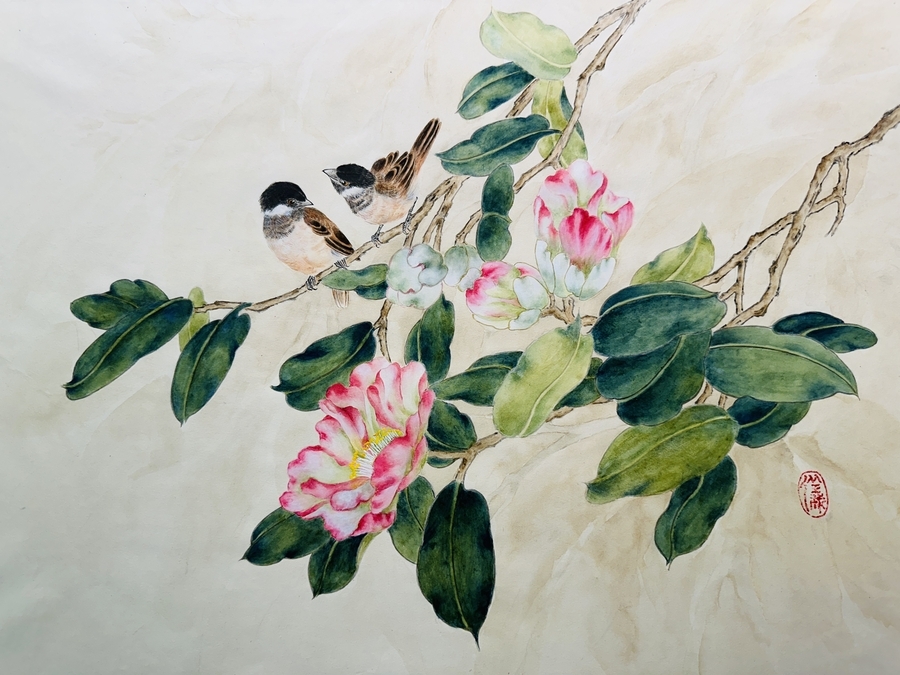 Camellia flowers and Birds